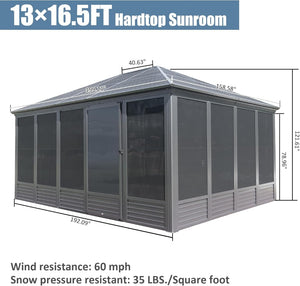 English Elm 13x16.5ft Aluminum Hardtop Solarium Four Season Patio Enclosure with Sliding Doors W1859P276729