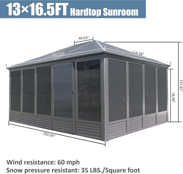 English Elm 13x16.5ft Aluminum Hardtop Solarium Four Season Patio Enclosure with Sliding Doors W1859P276729