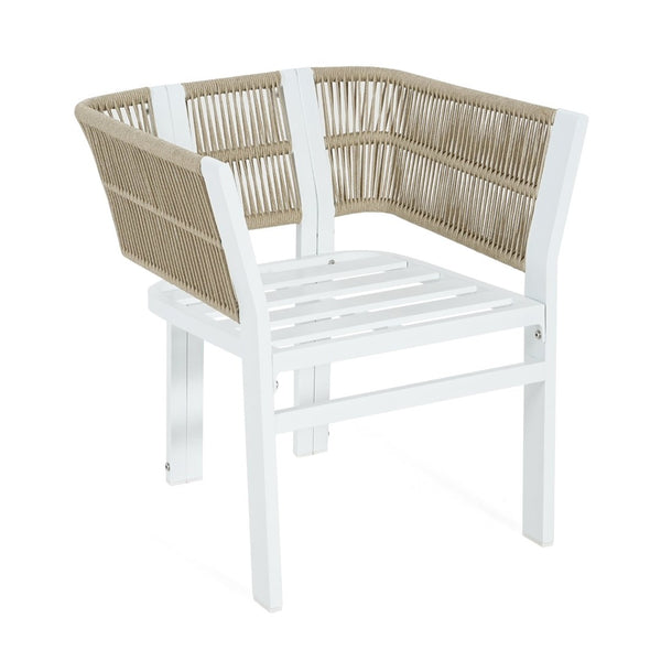 English Elm Outdoor Woven Rattan Aluminum Dining Chairs Set of 2 Coastal Patio Seating Beige,White N779P368549W