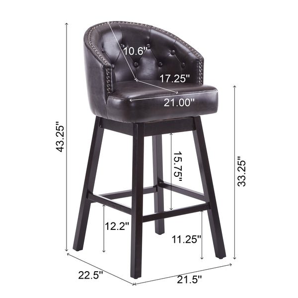 English Elm Christopher Knight Home® - 33.25" Swivel Counter Stools Set of 2 — 360° Faux Leather Bar Stools with Tufted Back, Footrest, Adjustable Feet WF532108BRN