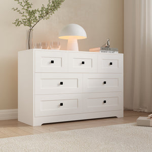 English Elm Chest Of Drawers - 7-Drawer Ancient White Storage Solution With Farmhouse Charm & Versatility W2139P241088