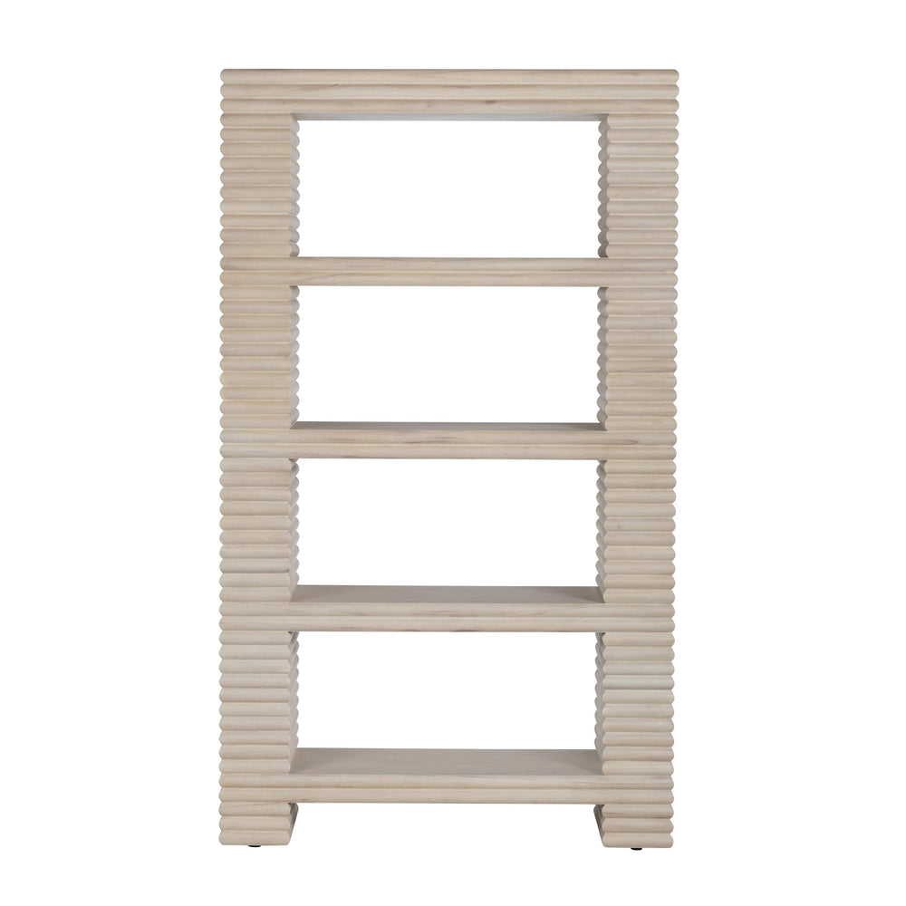 Crestview Collection Coastal Etagere Bookcase - Natural Bayur Wood Display Shelf With 4 Fixed Shelves For Stylish Storage Cream Solid Wood Cvfdr1227