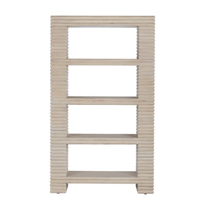 Crestview Collection Coastal Etagere Bookcase - Natural Bayur Wood Display Shelf With 4 Fixed Shelves For Stylish Storage Cream Solid Wood Cvfdr1227