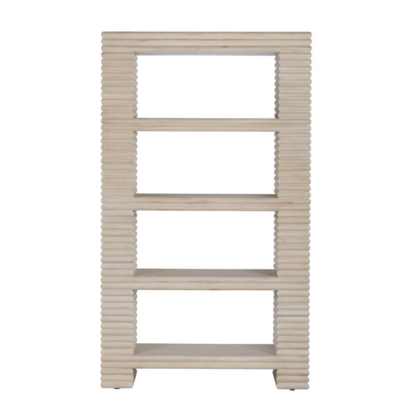 Crestview Collection Coastal Etagere Bookcase - Natural Bayur Wood Display Shelf With 4 Fixed Shelves For Stylish Storage Cream Solid Wood Cvfdr1227