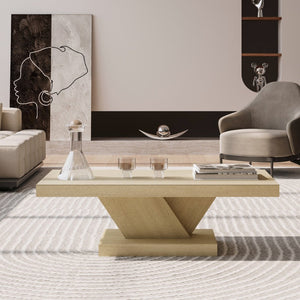 English Elm 47" X-base Oak Wash Coffee Table Solid Veneer Sculptural Frame for Living Room Imitative Oak W1435P337638