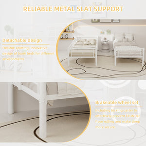 English Elm Twin Metal Bunk Bed for Kids Durable Sturdy Frame with Guardrails & Ladder, Convertible to 2 Beds White W1935P300320