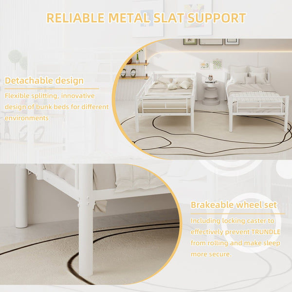 English Elm Twin Metal Bunk Bed for Kids Durable Sturdy Frame with Guardrails & Ladder, Convertible to 2 Beds White W1935P300320
