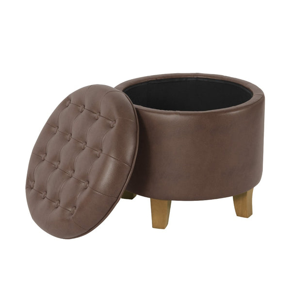English Elm Loni Round Storage Ottoman Medallion Print Fabric Lift Lid Walnut Legs Accent Brown Oak B056P416986