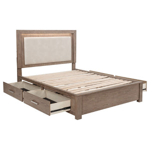 English Elm Gibbons Queen Storage Bed with Led Headboard and Four Drawers in Warm Oak Veneer B062S01577