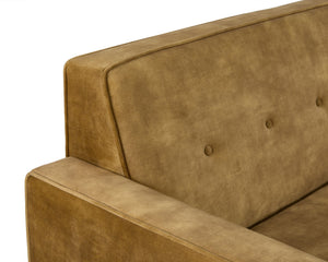 Sunpan Palmyra Sofa - Elegant Mid-Century Design with Spacious Comfort and Dark Brown Rubberwood Legs Nono Tapenade Gold
