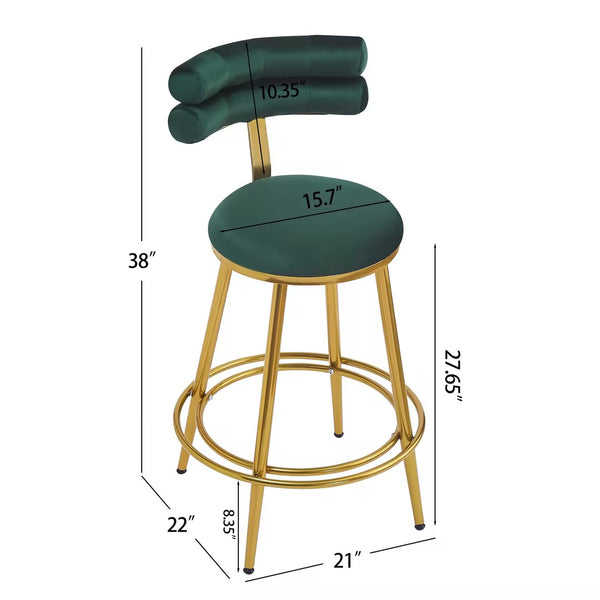 English Elm Christopher Knight Home® - 27.65'' 27.65" Modern Counter Stools Set of 2 with Luxurious Velvet Upholstery, Ergonomic Curved Back, Iron Frame & Footrest Dark Green N780P194940E