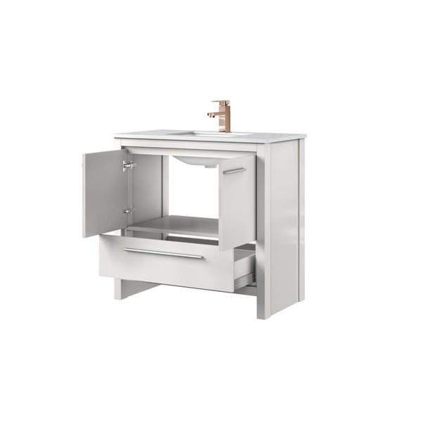 English Elm White Bath Vanity With Cultured Marble Top & Rose Gold Faucet – Stylish Storage & Soft-Close Design B2731P259382-GIGA