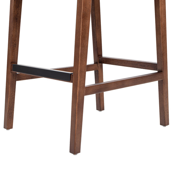 English Elm Jennifer Taylor Home - Andre Woven Leather Counter Stool 26" with Back in Pecan Brown Faux Leather, Rubberwood Frame & Brass Kickplate B2719P292909