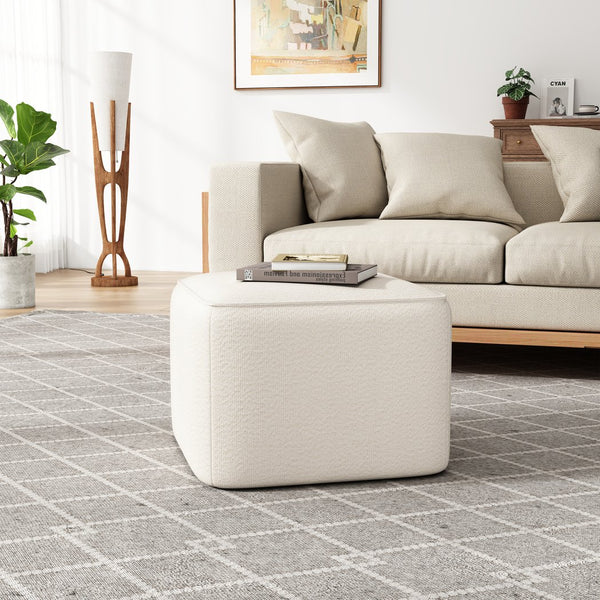 English Elm Christopher Knight Home® - Upholstered Square Ottoman with Luxurious Bouclé Fabric, Dense Foam & Pocket Coil Comfort, Modern Appeal White N757P294261U