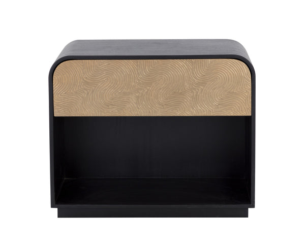 Sunpan Algarve Nightstand: Timeless Mid-Century Design with Antique Gold Accents and Unique Craftsmanship Black / Champagne Gold