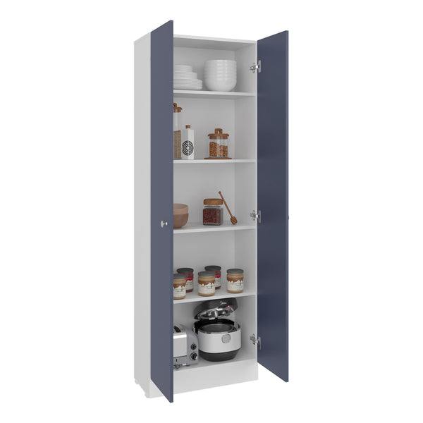 English Elm Lambardi Navy Blue & White Tall Multistorage Cabinet with 5 Adjustable Shelves — Durable Engineered Wood Storage Solution for Kitchen or Laundry Room B200P378368
