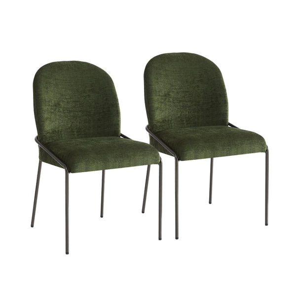 English Elm Modern Curved High Back Dining Chairs with Bronze Iron Frame Linen Upholstery Set of 2 N762P288935F
