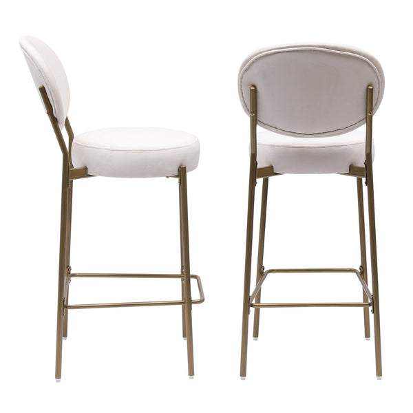 English Elm 29'' Velvet Bar Stools Set of 2 Creamy White with Gold Frame, 29.13" Seat Height, Plush Foam Comfort & Footrest Glam for Kitchen Dining Bar (Modern) W1757P227878