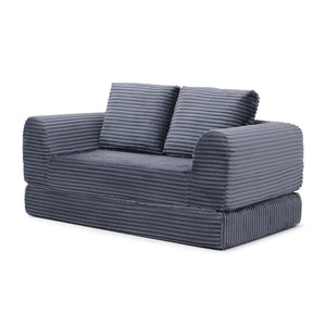 English Elm 2-in-1 Corduroy Futon Loveseat Sleeper Modular Floor Couch for Studio Living Rooms Grey W1117P415684