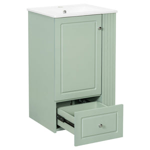 English Elm 20" Freestanding Bathroom Vanity Mdf Cabinet Ceramic Sink Open Shelves Powder Room Green N725P364210F