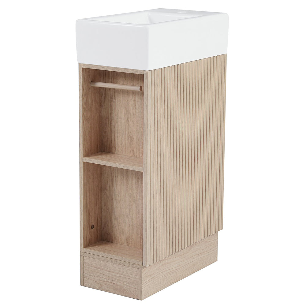 English Elm 18.6" Bathroom Vanity with Sink and Ceramic Top, MDF Cabinet with Door, TP Holder & Shelf Natural N725P212181N