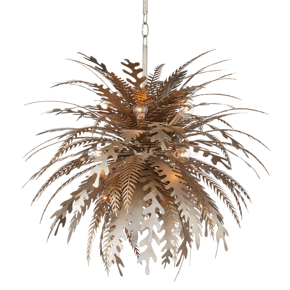 Abyssinia Chandelier - Nature-Inspired Wrought Iron Design with Adjustable Height & Silver Leaf Finish