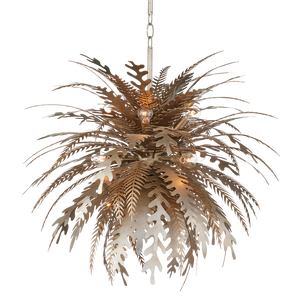 Abyssinia Chandelier - Nature-Inspired Wrought Iron Design with Adjustable Height & Silver Leaf Finish