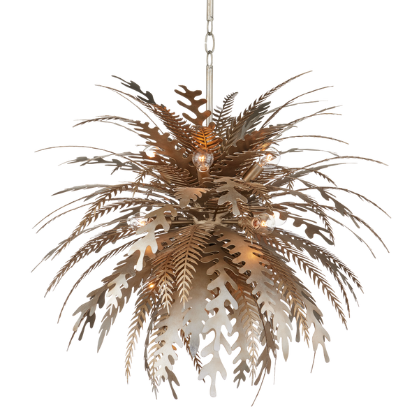 Abyssinia Chandelier - Nature-Inspired Wrought Iron Design with Adjustable Height & Silver Leaf Finish
