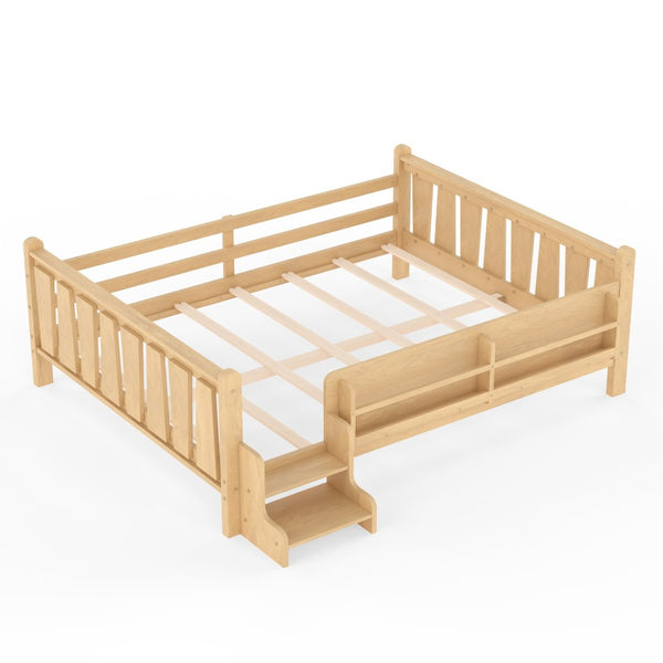 English Elm Queen Bunk Bed with Trundle Solid Pine Kids Car Themed Frame Built-in Bookshelf Light Natural W1580S00538