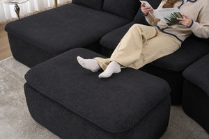 English Elm 133'' Modular U-shaped Sectional Chenille Sofa with Removable Recliner for Spacious Rooms Black W2231S00055