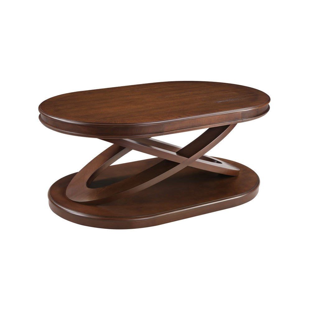 English Elm Retro Solid Wood Coffee Table Set 3-Piece with 44" Oval Coffee Table & Round End Tables, Sturdy X-Legs, Waterproof Surface Walnut W1202S00011