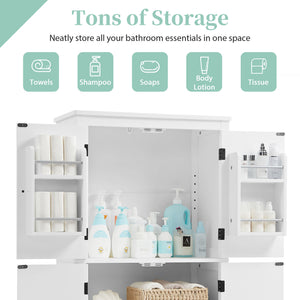 English Elm Elegant Bathroom Floor Storage Cabinet with 4 Doors, Adjustable Shelves, Anti-Tip Design, 28"L x 15"W White N725P188461K