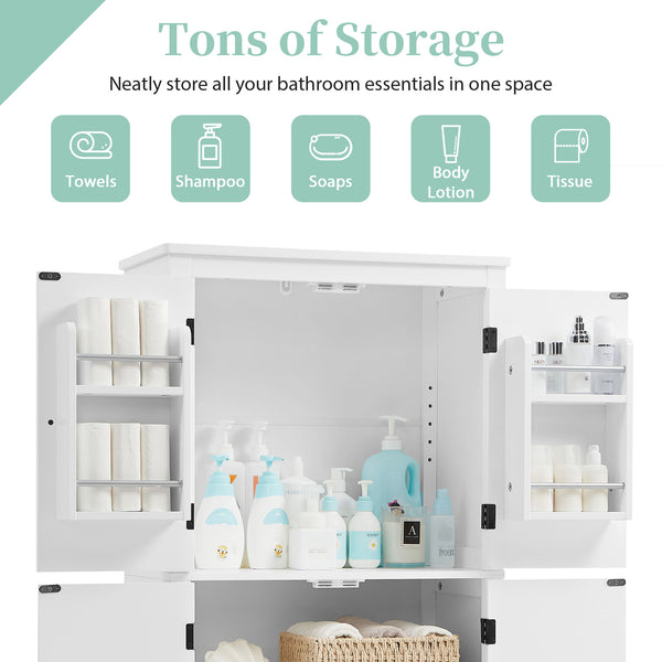 English Elm Elegant Bathroom Floor Storage Cabinet with 4 Doors, Adjustable Shelves, Anti-Tip Design, 28"L x 15"W White N725P188461K