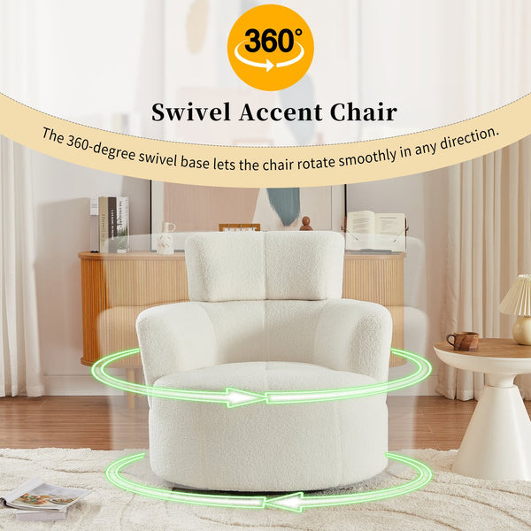 English Elm 360° Swivel Chair - Plush Upholstered Barrel Accent Chair With Adjustable Headrest For Home & Office N719P272676A