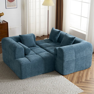 English Elm 101.2" Modern Sectional Sofa Full-Compressed Modular Couch with Deep Seating, Tufted Chenille Fabric, Pillows Included Blue N719S001890C