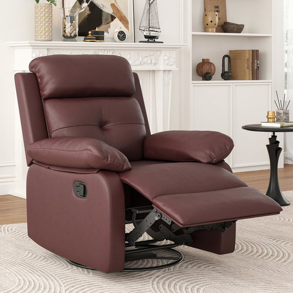 English Elm Small Rocker Swivel Recliner Chair with 360° Swivel, 30° Rocking and Adjustable 90–150° Recline Comfortability Brown T3623P380479