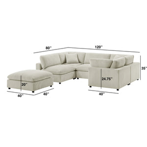 English Elm Chelsea Modular 6-Piece Sectional - Plush Beige Seating With Versatile Ottoman & Family-Friendly Design B050S00014
