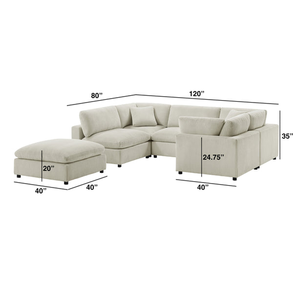 English Elm Chelsea Modular 6-Piece Sectional - Plush Beige Seating With Versatile Ottoman & Family-Friendly Design B050S00014