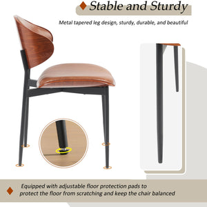 English Elm Mid-Century Modern Dining Chairs Set Of 2 – Chic Italian Bentwood With Luxe Pu Leather & Metal Legs N842P290053D