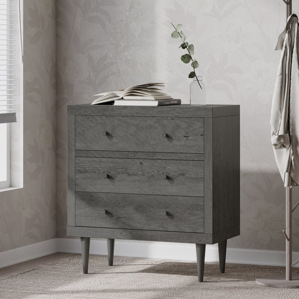 English Elm Christopher Knight Home® - NORDIC Mid-Century 3-Drawer Chest with Faux Wood Finish, Rubberwood Legs and Sleek Storage Appeal Grey 71144.00GRY