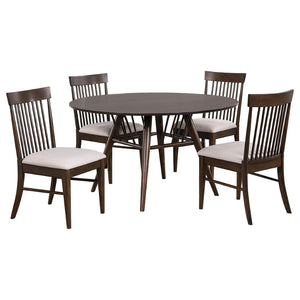 English Elm Shirley Round Walnut Veneer Dining Set with Spindle Back Chairs for Modern Spaces B062S01492