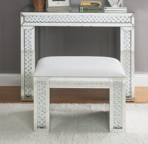 English Elm Nysa Glam Mirrored Vanity Desk with Faux Crystal Inlays and Matching Stool Included B2726P448766