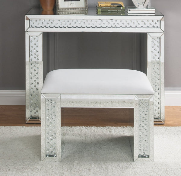 English Elm Nysa Glam Mirrored Vanity Desk with Faux Crystal Inlays and Matching Stool Included B2726P448766