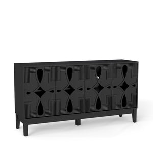 English Elm 60.5" Mid Century Sideboard Buffet Cabinet with Adjustable Shelves, Outlet Holes, Durable Black Finish W1801P268982