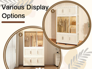 English Elm Portable Wardrobe Closet Organizer Cream White - Durable PP Modular Cube Storage with 9 Magnetic Doors, Hanging Rod and 6 Hangers, Quick Assemble-Friendly (36.8x18.1x15.8) W2699P253195