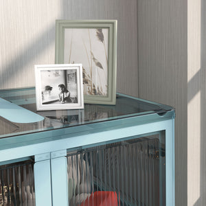 English Elm HOMCOM Collapsible 3-Unit Stackable Storage Bins with Lids & Wheels, 18 gal, Five-Sided Access, Blue W2225P173962