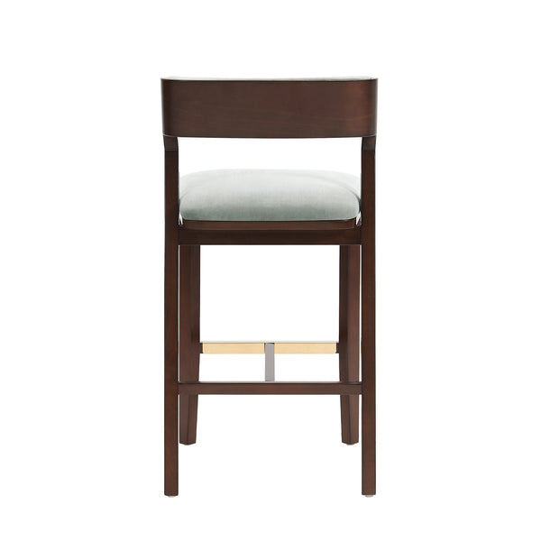 English Elm Patricia Velvet Upholstered Barstool with Dark Walnut Frame, Gold Footrest Accent, Commercial Grade White B365P398048