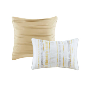 English Elm 8 Piece Printed Seersucker Comforter & Quilt Set In Yellow/Gray For Full/Queen – Cozy & Stylish! B03597254