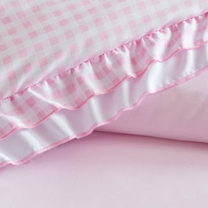 English Elm 4-piece Gingham Ruffle Comforter Set Romantic Cottage Bedroom Brushed Polyester Fill Pink B035P463188