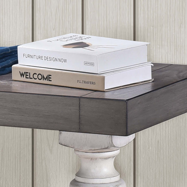 English Elm 30-Inch Pedestal Sofa Table with Rustic Farmhouse Appeal, Weathered Wood Top, Stable Turned Legs, Durable Craftsmanship Antique White,Sandstone W2537P214262